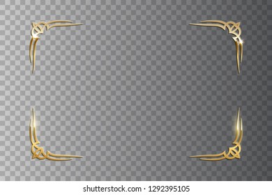 Golden shiny retro frame isolated on transparent background. Vector vintage design element