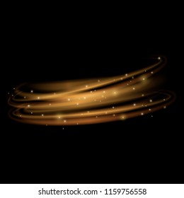 Golden shiny rings on black background. Abstract transparent light effect. Futuristic vector illustration