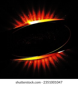 Golden shiny rings. Ornate vector banner. Light effects, glare and reflections. Glowing stellar dust. Template for text.