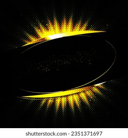 Anillos brillantes dorados. Banner de vector ordenado. Efectos de luz, resplandor y reflecciones. Polvo estelar brillante. Plantilla para texto.