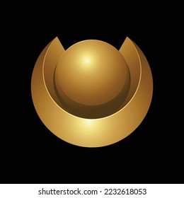 Golden Shiny Round Abstract Shape on a Black Background