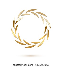 Golden shiny round laurel wreath isolated on white background. Vector design element