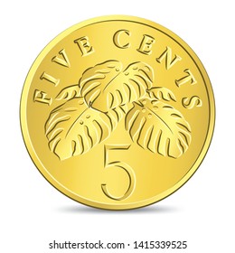 Golden shiny singapore five cents coin in vector illustration