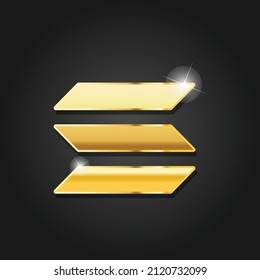 Golden shiny solana icon badge symbol vector image. Golden digital cryptocurrency coin. Electronics finance money symbol.
