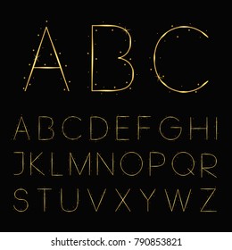 Golden, shiny and sparkle font. Vector illustration