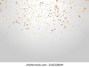 Golden shiny sparkling particles on light grey background. Vector design