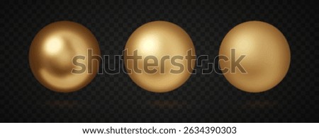 Golden shiny sphere set isolated. Luxurious 3D round object with metallic reflection and lighting.