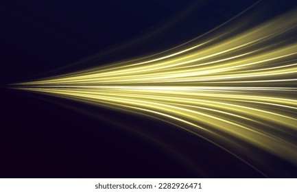 Golden shiny spiral wave sparks. Curved yellow speed line twirl. Glittering wavy trail. Swirling dynamic neon circle. Magic gold whirlwind with flare sparkles. Glow swirl light bokeh effect. Vector	