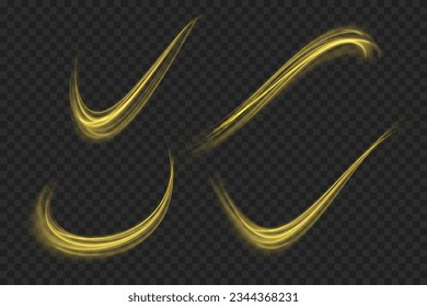 Golden shiny spiral wave sparks. Curved yellow speed line twirl.Long exposure light painting photography, curvy lines of vibrant neon metallic yellow gold against a black background