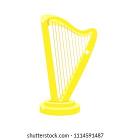 Golden shiny standing harp. Gold harp. Modern flat cartoons style vector illustration icons. Isolated on white background. Gold musical instrument Golden harp. Harp. 