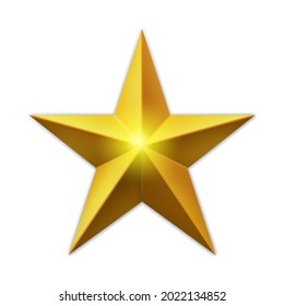 Golden shiny star. Award metallic icon, isolated on white background.