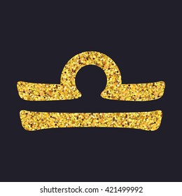 Golden shiny symbol libra on a black background. Vector illustration