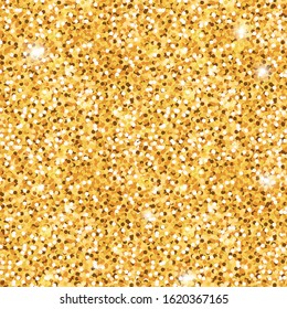 Golden shiny texture background. Festive seamless pattern of sequins, confetti, fabric. Shiny gold for packaging, background, design. Stock vector illustration