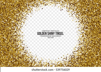 Golden Shiny Tinsel Square Particles Abstract Vector Illustration on Transparent Background. Celebration, holidays and party design element