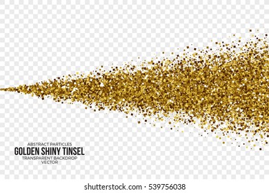 Golden Shiny Tinsel Square Particles Abstract Vector Illustration on Transparent Background. Celebration, holidays and party design element