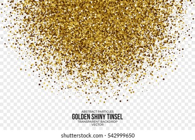 Golden Shiny Tinsel Square Particles Abstract Vector Illustration on Transparent Background. Celebration, holidays and party design element