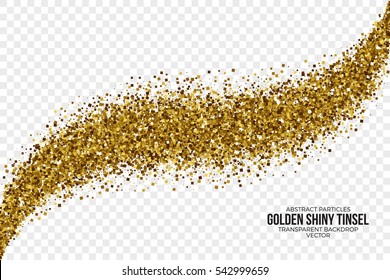 Golden Shiny Tinsel Square Particles Abstract Vector Illustration on Transparent Background. Celebration, holidays and party design element