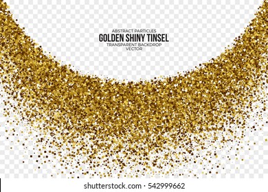 Golden Shiny Tinsel Square Particles Abstract Vector Illustration on Transparent Background. Celebration, holidays and party design element