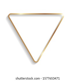 Golden shiny triangle frame with shadows and highlights isolated on a white background.