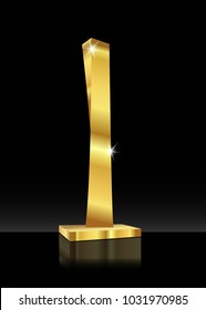 Golden Shiny trophy, abstract modern sculpture 3D icon, for sports prize or business awards illustration, Films and cinema symbol stock. Gold Academy award concept. Vector, black background