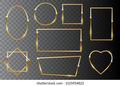 Golden shiny vector frames isolated on dark transparent background. Valentine s Day. Jewelry boutique, gift shop, store. Wedding, marriage proposal poster idea