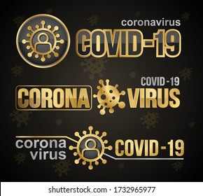 Golden shiny vector logo virus. Icon with a name for presentation design