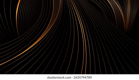 Golden shiny waves abstract elegant background. Art deco curved ornament vector graphic design