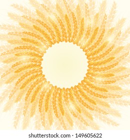 Golden Shiny Wheat Round Frame Card. Harvest Conceptual Illustration