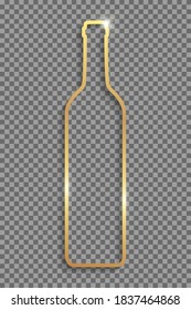 Golden shiny wine bottle with shadows and highlights isolated on a transparent background.