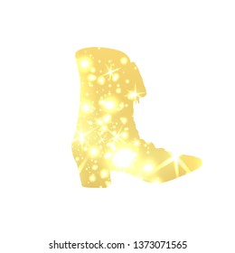 Golden Shoes Symbol with silhouette and gold shining lights. Creative Trendy Modern Fashion Shop Logo Template. Symbol Illustration on Black Background