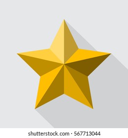 Golden shooting star flat style design with shadow