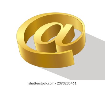 Golden At Sign Shape en 3d es el signo de mentira, escritura o escritura, ilustración vectorial aislada, eps
