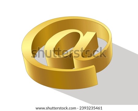 Golden At Sign Shape in 3d is lying, typing or writing sign, vector illustration isolated, eps