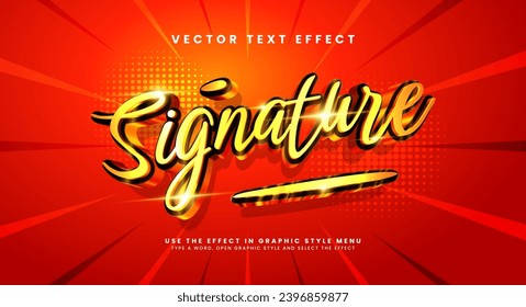 Golden signature editable text style effect. Vector text effect with a luxurious gold color.