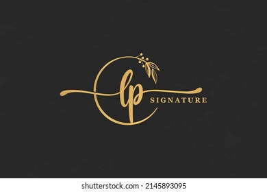 golden signature initial letter lp. golden signature Handwriting vector logo design illustration image