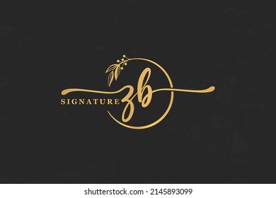 golden signature initial letter zb. golden signature Handwriting vector logo design illustration image