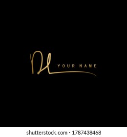 Golden Signature Logo D and L, DL Initial letter logo sign. Handwriting calligraphic signature logo template design.