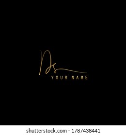 Golden Signature Logo D and S, DS Initial letter logo sign. Handwriting calligraphic signature logo template design.