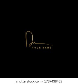 Golden Signature Logo D and U, DU Initial letter logo sign. Handwriting calligraphic signature logo template design.