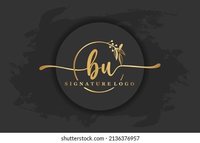 golden signature logo forinitial b u. Handwriting vector illustration image