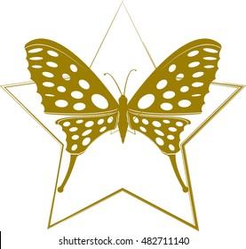 Golden silhouette butterfly as emblem, sign or logo 