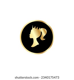 Golden silhouette of a girl with a crown on her head.