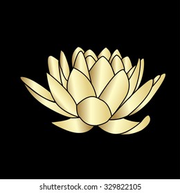 Golden silhouette of lotus flowers icon on a black background