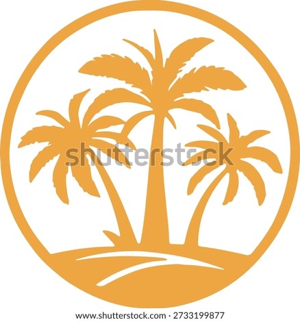 Golden silhouette of three palm trees in a circle, representing a tranquil island paradise