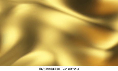 Golden Silk Background with Liquid Satin Wave and Luxury Fabric Cloth Pattern. Abstract Smooth Color for Elegant Material or 3D Drapery. Royal Gold Textile Texture with Velvet Gradient.