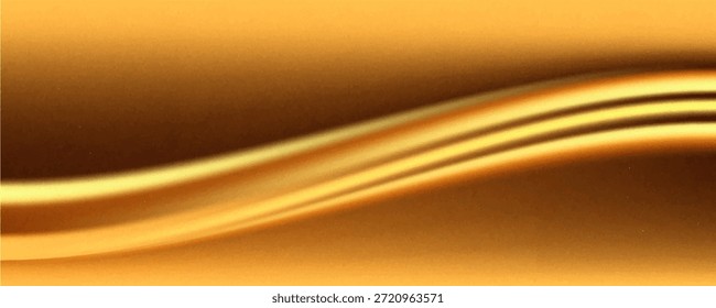 Fondo de tela de seda dorada. Vector ilustración realista de tela de satén amarillo con textura brillante lisa, material textil suave de lujo con superficie ondulada, cortina con pliegues abstractos, pintura líquida

