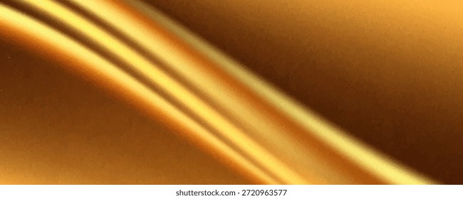 Fondo de tela de seda dorada. Vector ilustración realista de tela de satén amarillo con textura brillante lisa, material textil suave de lujo con superficie ondulada, Vector Eps10
