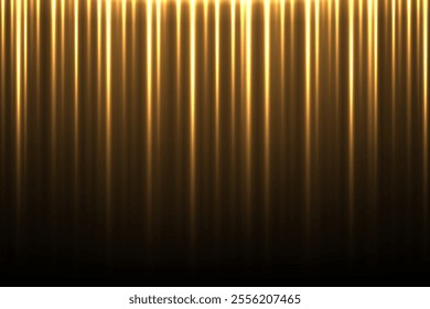 Golden silk fabric luxury background. Gold vertical draped satin cloth texture curtain. Smooth shiny drape material curtain. Realistic modern vector banner.