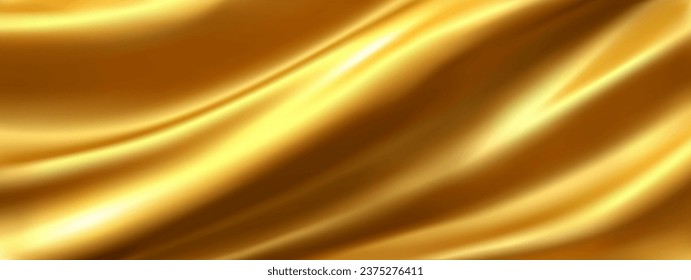 Golden silk vector background. Abstract golden textile texture background. Soft golden fabric wave. Folds of satin, silk, and smooth elegant cotton