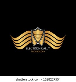 Golden / Silver Abstract Shield on Wing 6 Phase double starct  logo icon electronical design concept for technology business or more brand identity.